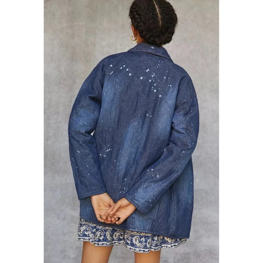 Anthropologie Pilcro Quilted Denim Spattered Oversized Boxy Kimono Jacket NWT XS